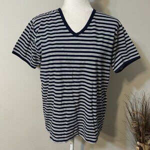 Premier International For Ladies Navy Blue Striped V-Neck T-shirt Top Size L